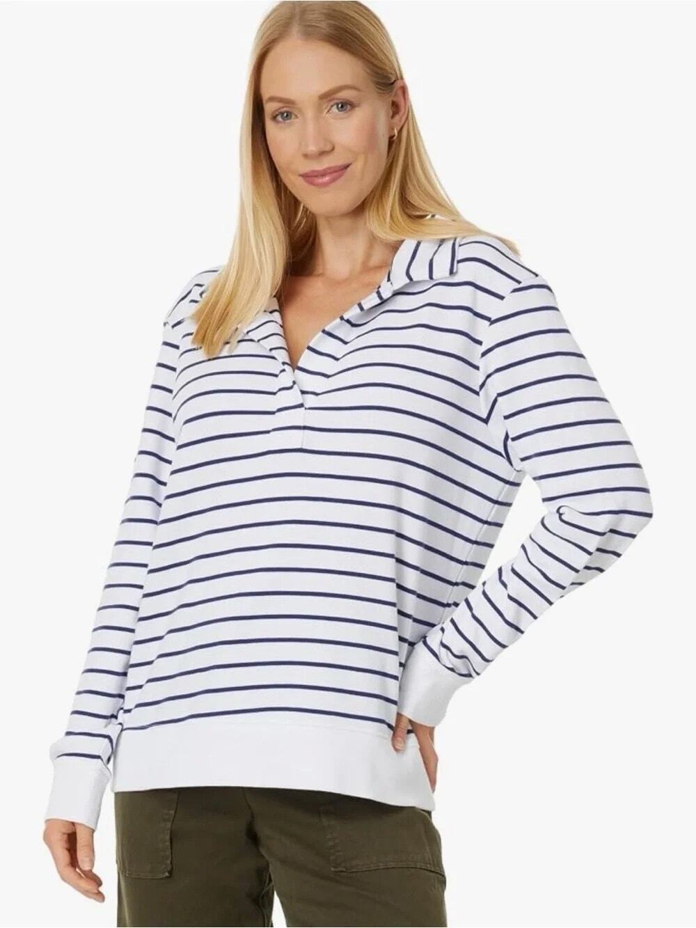 Vineyard Vines Pastel Blue Striped Cotton French Terry Polo Sweatshirt SZ XS